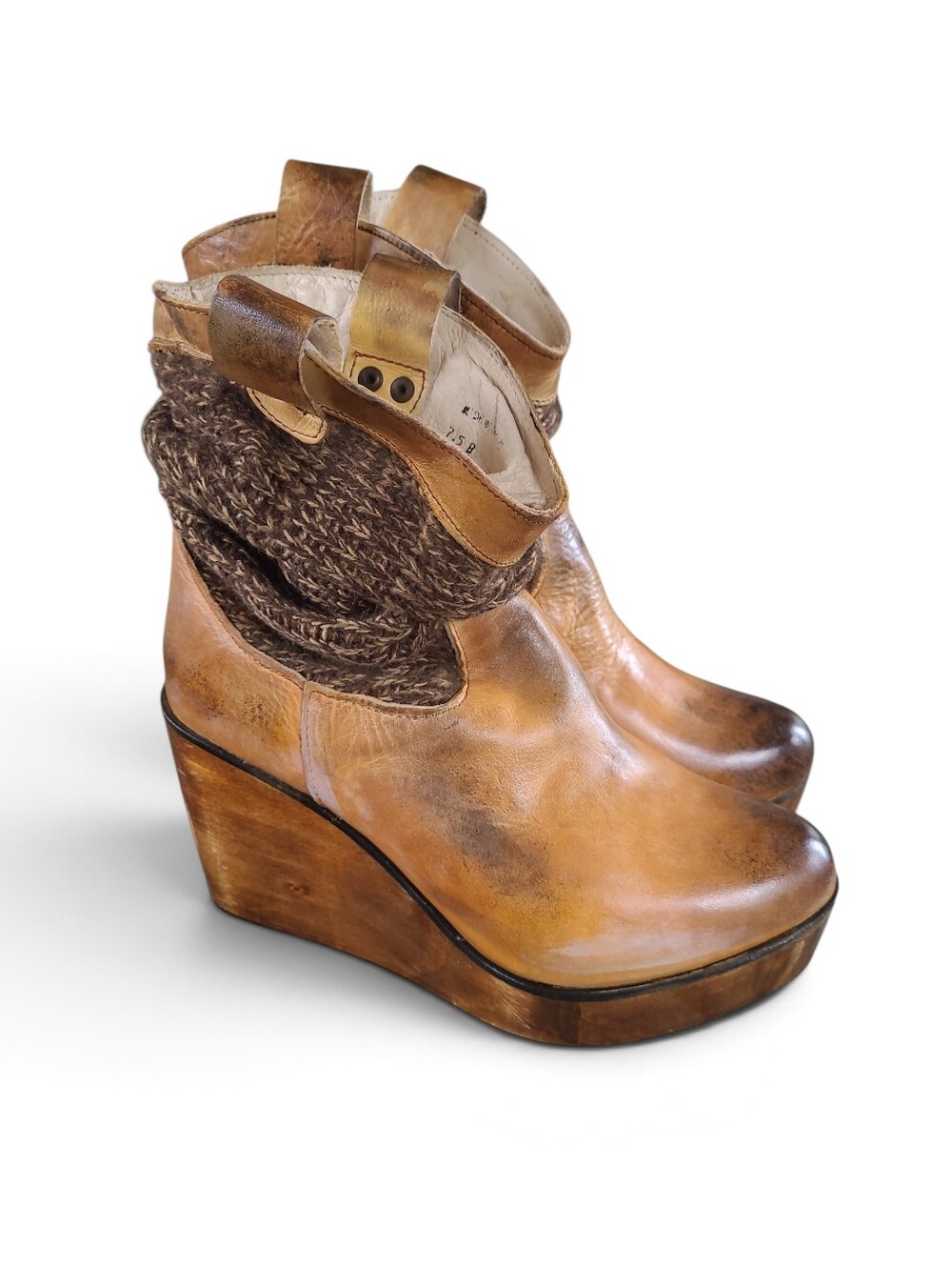 Bedstu Bruges Slouchy Sweater Boots 7.5 Tan Lux Distressed Full Grain Leather!